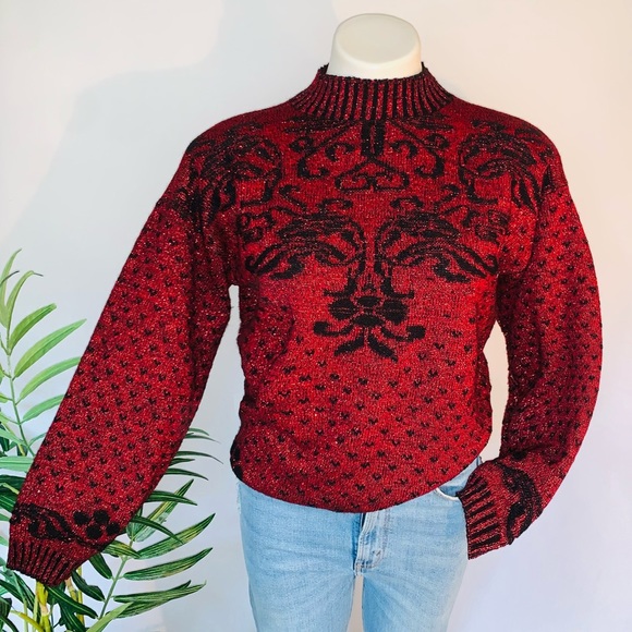 v i n t a g e :: Glam Shimmer Floral Intarsia Granny Knit Sweater - Picture 11 of 11